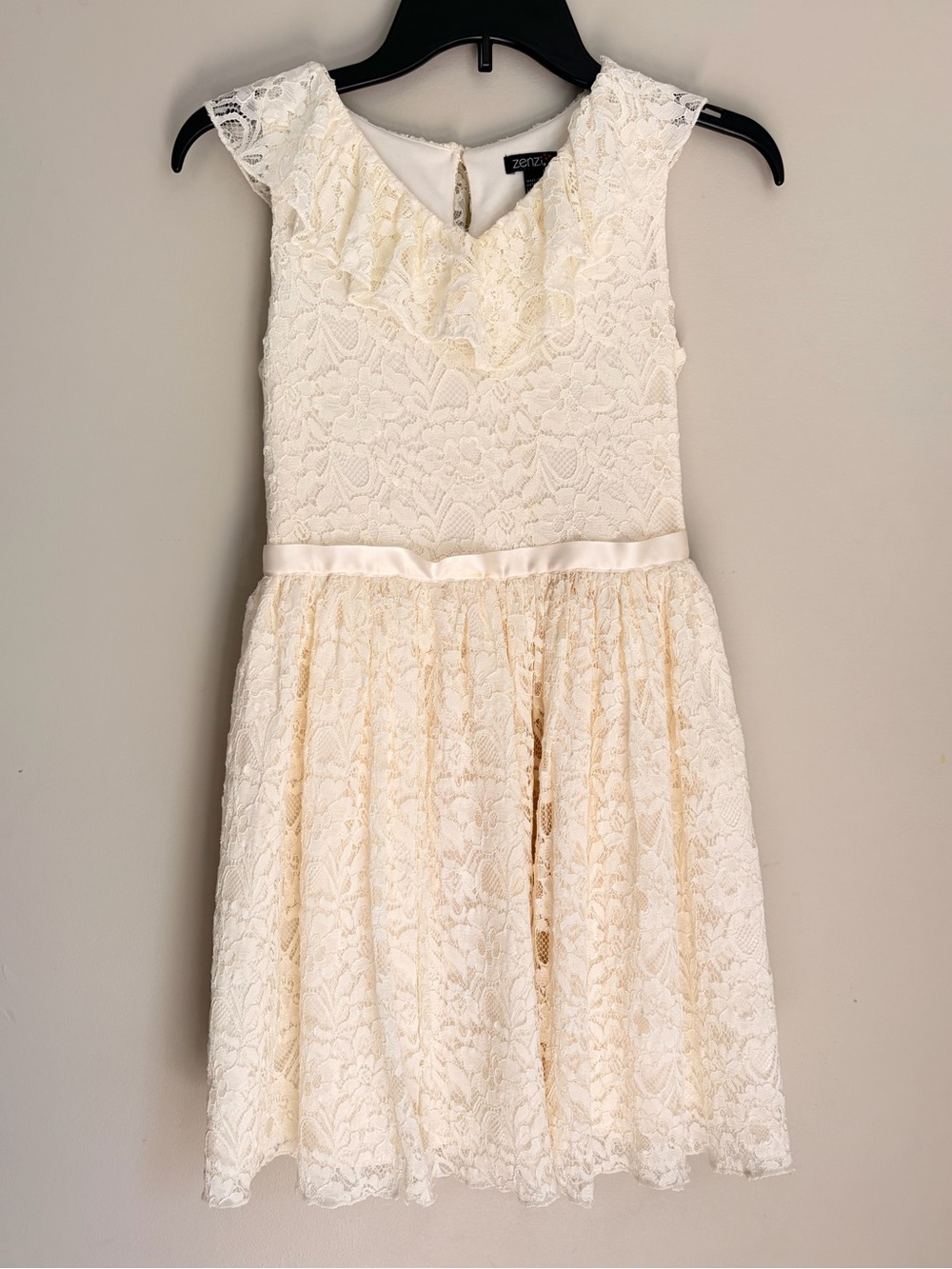 Girls White Sleeveless Lace Dress - Zenzi Size L (10/12)